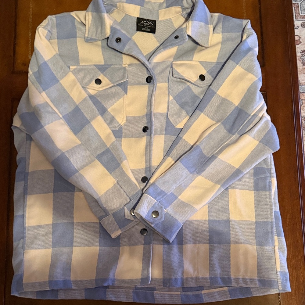 Stylish Blue and White Checkered Utility Jacket